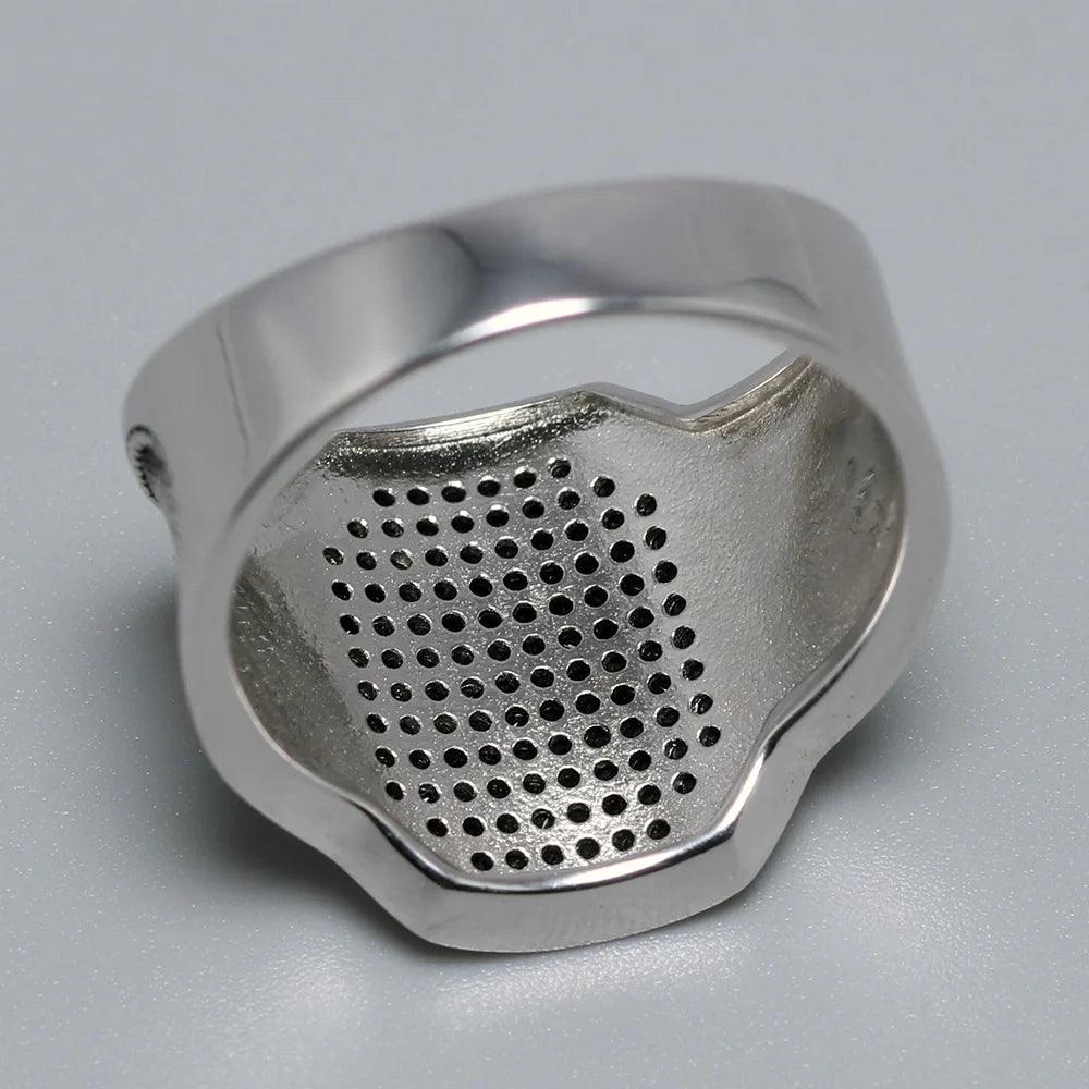 Solid 925 Silver Rings Cool Retro Vintage Turkish Ring Wedding Jewelry For Men Black Zircon Stone Curved Design Comfortable Fits - GQTORCH Jewelry