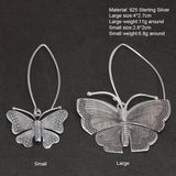 Real Pure 100% 925 Sterling Silver Exaggerated Large Butterfly Drop Earrings For Women Handmade Vintage Style - GQTORCH Jewelry