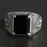 Real Solid 925 Sterling Silver Rings Claw Setting With Natural Onyx Stone For Men Retro Punk Resizable Biker Rings - GQTORCH Jewelry