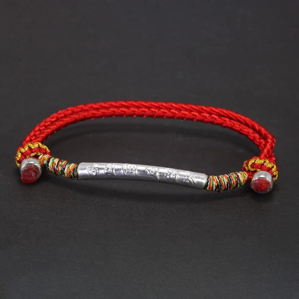 Multi Color Lucky Rope Bracelet 925 Sterling Silver Tube Six Character Religious Adjustable Handmade Jewelry - GQTORCH Jewelry