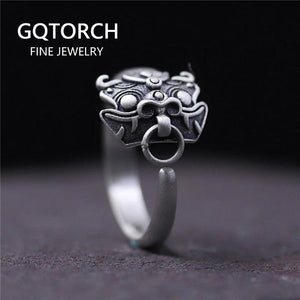 100% Real Pure 925 Sterling Silver Animal Rings For Women Ancient Mythology Gluttonous Personality Open Type - GQTORCH Jewelry
