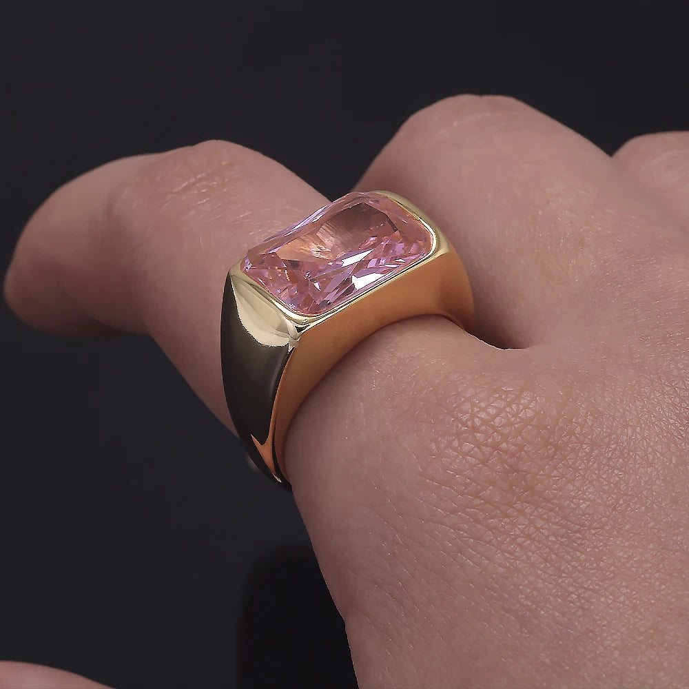 925 Sterling Silver Gemstone Signet Ring for Women 18k Gold Plated Citrine Pink Quartz Simple Fashion Party Jewelry Accessories