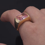 925 Sterling Silver Gemstone Signet Ring for Women 18k Gold Plated Citrine Pink Quartz Simple Fashion Party Jewelry Accessories