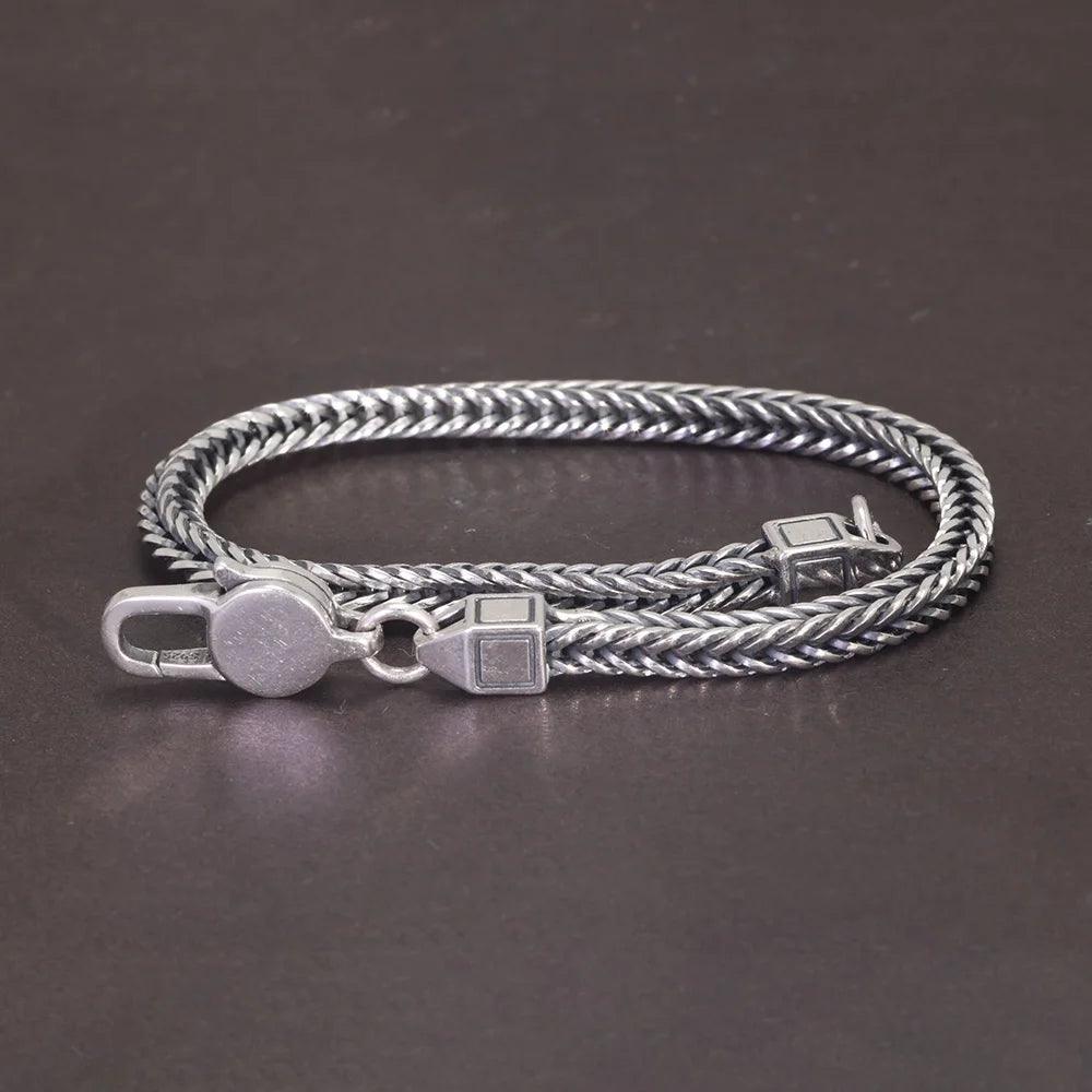 Real 925 Thai Silver Fox Tail Chain Men's and Women's Personalized Retro Punk Necklace and Bracelet Pure Silver Simple Jewelry - GQTORCH Jewelry