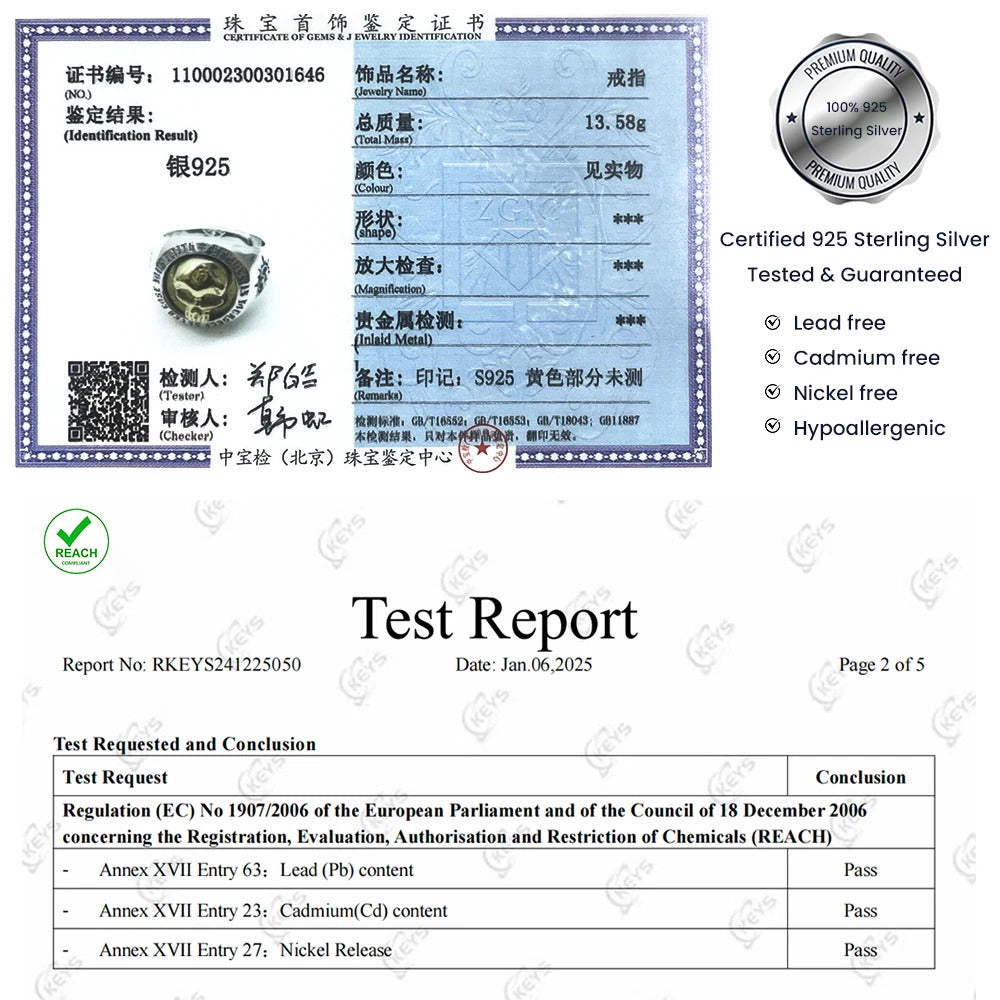 Real Pure 925 Sterling Silver Gothic Skeleton Rings for Men Hiphop Street Culture Fine Jewelry