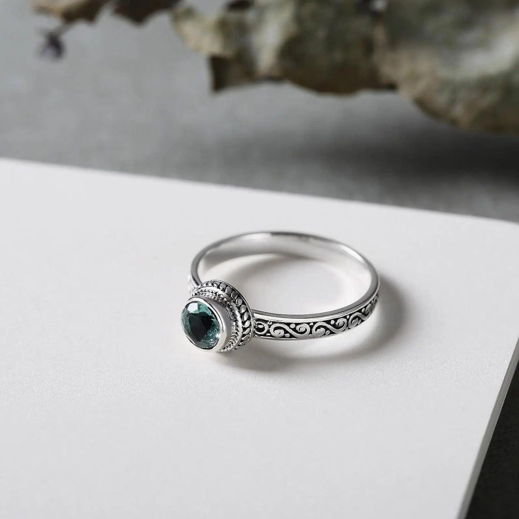 Real 925 Sterling Silver Rings Vintage Flower Carved Inlaid Natural Green Crystal Faceted Stone Elegant Womens Rings Accessories - GQTORCH Jewelry