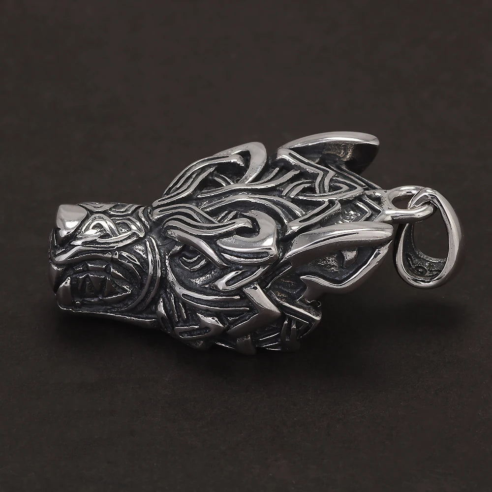 Solid 925 Sterling Silver Viking Wolf Head Pendant for Men Punk Retro Nordic Celtic Amulet Jewelry Gift