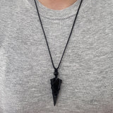 Natural Stone Geometric Pendant Necklace for Men Black Obsidian Blue Sandstone Adjusted Leather Rope Retro Vintage Jewelry