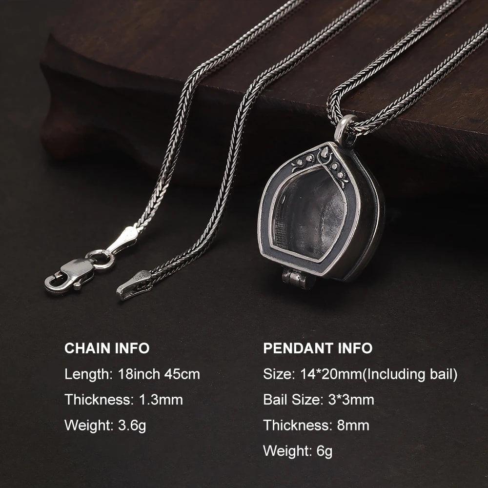 Real S925 Silver Tibet Gawu Box Necklace Antique Openable Locket Photo Pendant for Women Men Party Jewelry Gift - GQTORCH Jewelry