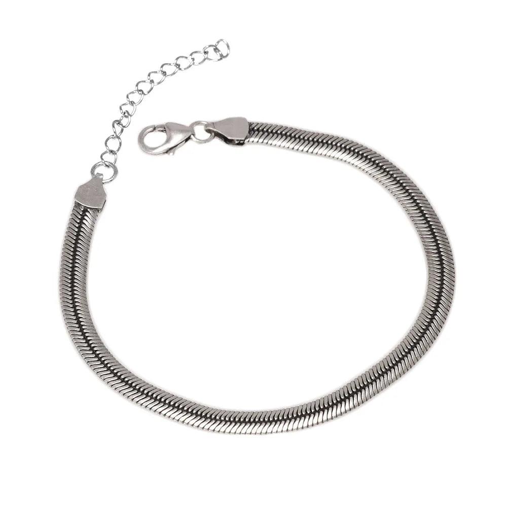 Real 925 Sterling Silver Blade Snake Chain Bracelet Simple with 4 Extension Delicate Fine Jewelry Gift for Men and Women - GQTORCH Jewelry