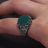 925 Sterling Silver Black Stone Onyx Signet Ring for Men Micro Inlaid Zircon Red Green Agate Ring Luxury Vintage Turkey Jewelry