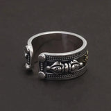 925 Sterling Silver Six Word Mantra Vajra Ring for Men Women Auspicious Knot Vintage Retro Buddhist Spiritual Protection Jewelry