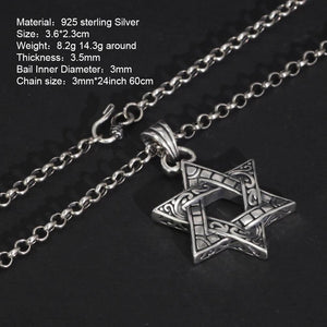Real 925 Sterling Silver Star of David Men's Pendant Six Pointed Religious Amulet Symbol Necklace Fine Jewelry - GQTORCH Jewelry