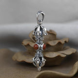 Real Solid 925 Sterling Silver Buddhism Vajra Pendant For Men and Women with Natural Lapis Turquoise Onyx Stone Amulet Jewelry - GQTORCH Jewelry