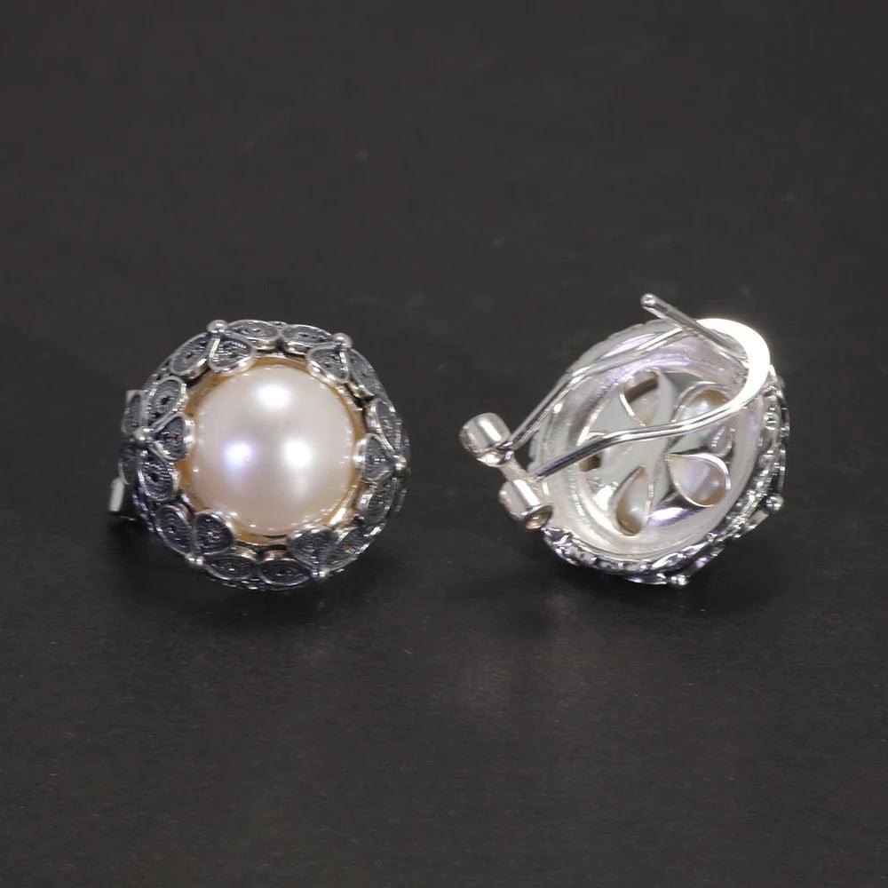Real 925 Sterling Silver Baroque Pearl Ring Earrings Pendant Flower Branch Round Natural Freshwater Vintage Palace Jewelry - GQTORCH Jewelry