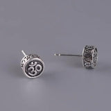 Real 925 Sterling Silver OM Mantra Stud Earrings For Women and Men Retro Antique Style Six-Word Sutra Buddhism Jewelry - GQTORCH Jewelry