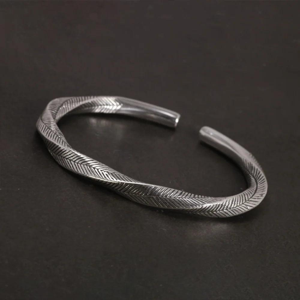 925 Sterling Silver Viking Cuff Bangles for Men and Women Antient Twisted Bracelet Fine Jewelry - GQTORCH Jewelry