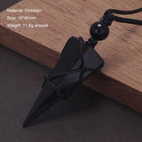 Natural Stone Geometric Pendant Necklace for Men Black Obsidian Blue Sandstone Adjusted Leather Rope Retro Vintage Jewelry