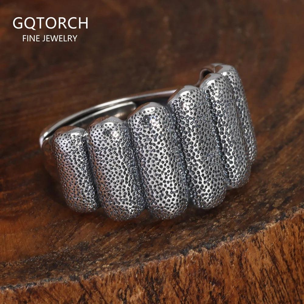 S925 Sterling Silver Geometric Chunky Rins for Women Men Pumpkin Shaped Unique Design Quirky Halloween Jewelry Gift - GQTORCH Jewelry