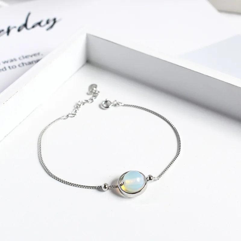 Natural Stone Ball Charm 925 Sterling Silver Box Chain Bracelets For Women Simple Minimalism Multi Color Real Crystal Bracelet - GQTORCH Jewelry