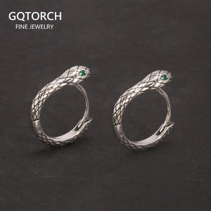 Vintage Fashion 925 Sterling Silver Snake Hook Earrings for Men and Women Zircon Green Eyes Punk Hip Hop Jewelry - GQTORCH Jewelry