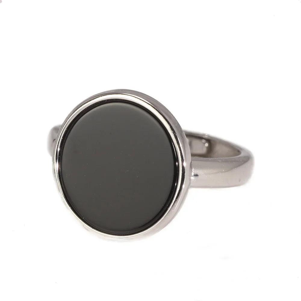 Real 925 Sterling Silver Ring Simple Round Ring Turkish Black Onyx Shell Minimalist Adjustable Jewelry for Men and Women - GQTORCH Jewelry