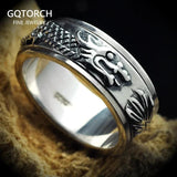Real Pure 925 Sterling Silver Dragon Rings For Men Rotatable Transfer Luck Vintage Punk Retro Style Anel Masculino Aneis - GQTORCH Jewelry