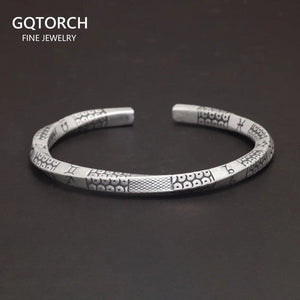 Solid 999 Sterling Silver Constellation Symbol Twisted Bracelet Carved Mobius Open Men Women Bangle Antique Ethnic Jewelry - GQTORCH Jewelry