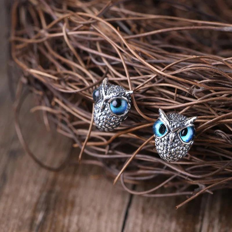 Real 925 Sterling Silver Demon Eye Owl Ring For Women Girl Lovers Retro Animal Open Adjustable Ring Statement Ring Jewelry Gift - GQTORCH Jewelry