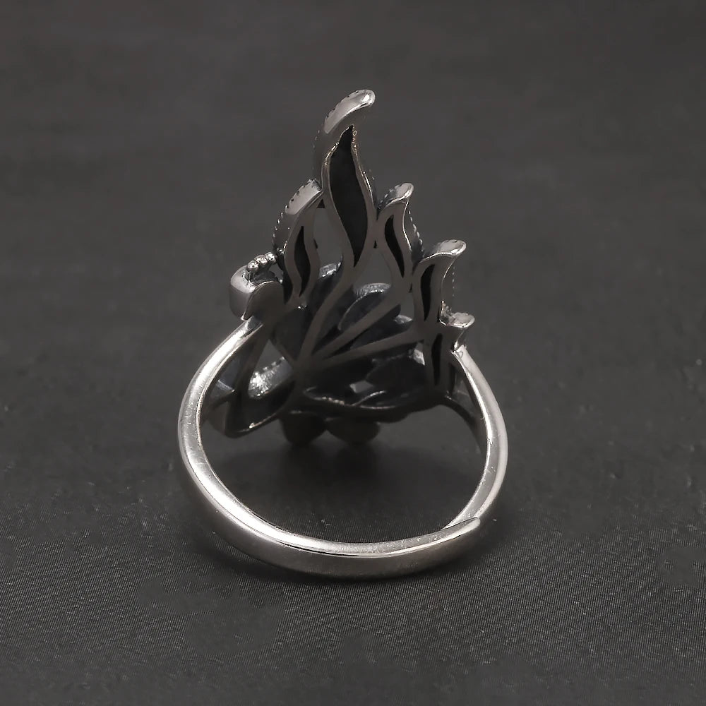 925 Sterling Silver Vintage Peacock Ring for Women Micro Inlaid Hematite Ethnic Style Party Jewelry Gift for Lady Mom