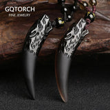 Natural Stone Black And Ice Obsidian Pendant Necklace Wolf Tooth Amulets And Talismans Couple Necklace For Women And Men - GQTORCH Jewelry