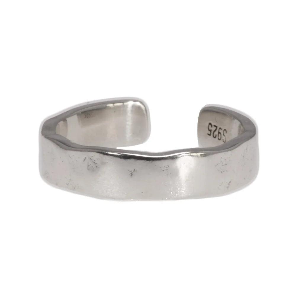 Sterling Silver S925 Bright Hand Hammer Pattern Men's and Women's Rings Minimalist Adjustable Jewelry - GQTORCH Jewelry