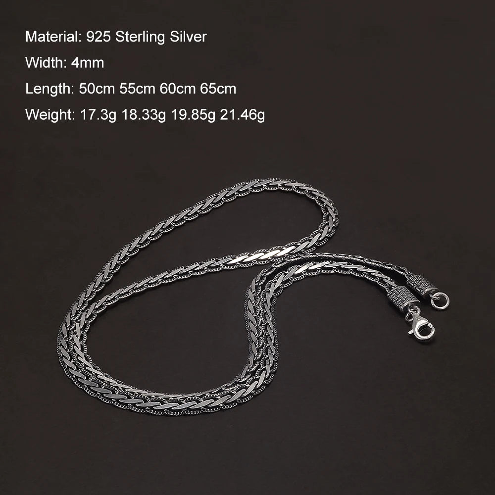 New Fashion 925 Sterling Silver Cuban Link Chain Bracelet Necklace for Men Women 4mm Wide Punk Retro Trending Party Jewelry