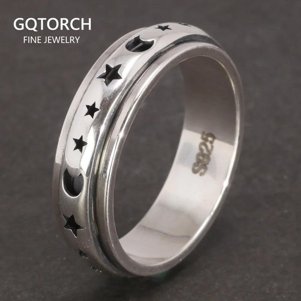 Real 925 Sterling Silver Spinner Band Ring Moon Star Celtic Stress Relieving Anxiety Ring Gifts for Men And Women - GQTORCH Jewelry