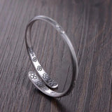 Real Pure 999 Sterling Silver Lotus Cuff Bracelet For Women Flower Engraving Buddhist Jewelry - GQTORCH Jewelry