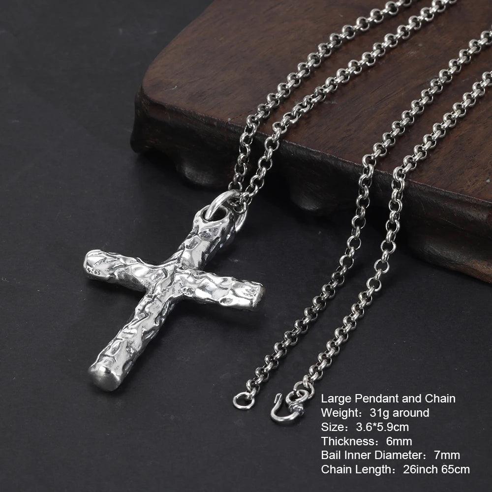 Real Pure 925 Sterling Silver Simple Cross Pendant Necklaces for Men and Women Couples Viking Christian Jewelry - GQTORCH Jewelry
