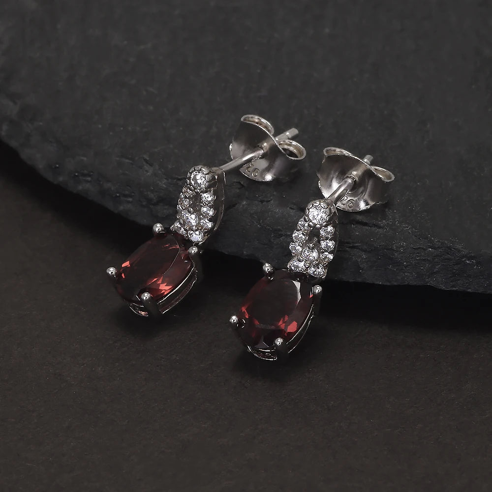 925 Sterling Silver Garnet Topaz Drop Earrings for Women Natural Gemstone Vintage Elegant Fashion Birthday Party Jewelry Gift