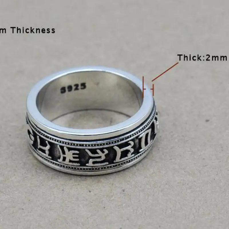 Pure 925 Sterling Silver Spinner Six Words Mantra Rings For Men And Women Rotatable Vintage Style Om Mani Padme Hum FIne Jewelry - GQTORCH Jewelry