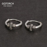 Real 925 Sterling Silver Hoop Earrings With String Ball Retro Antique Style Thai Silver Jewelry For Women Men Cool Fashion - GQTORCH Jewelry