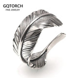 Pure Solid 925 Sterling Silver Vintage Indian Anren Feather Ring Adjustable Japanese Personality Men's and Women's Jewelry - GQTORCH Jewelry