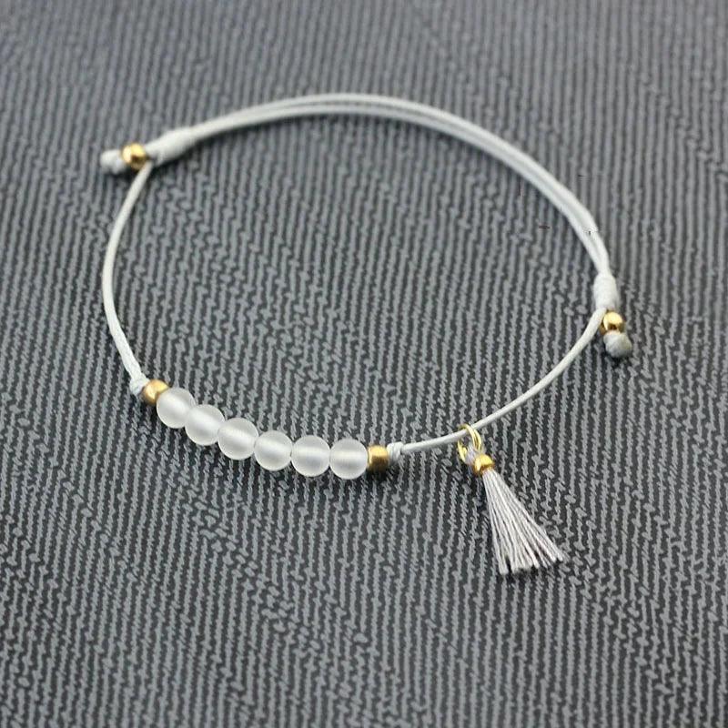 Women Elegant Bracelet Tassel Handmade Minimalist Hand String With Natural White Crystal Stone Beads 4mm Bracelets Adjustable - GQTORCH Jewelry
