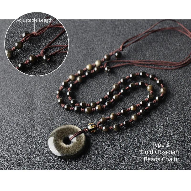 Natural Stone Pendant Necklace Obsidian 30mm Peace Buckle Amulet For Women Men Lucky Jewelry - GQTORCH Jewelry
