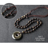 Natural Stone Pendant Necklace Obsidian 30mm Peace Buckle Amulet For Women Men Lucky Jewelry - GQTORCH Jewelry