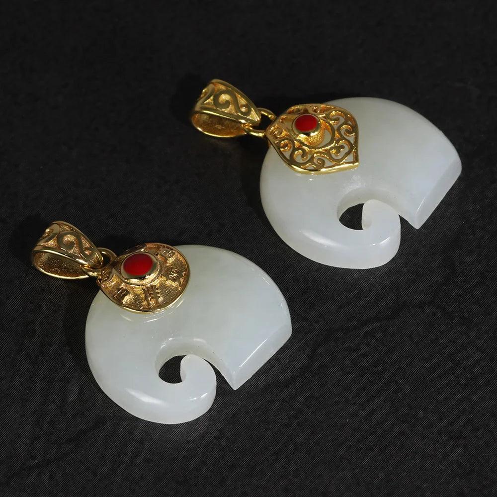 Natural Stone White Jade Elephant Pendant Gold Plated Real Silver 925 Jewelry For Women Personalized Necklace Jewelry Making - GQTORCH Jewelry