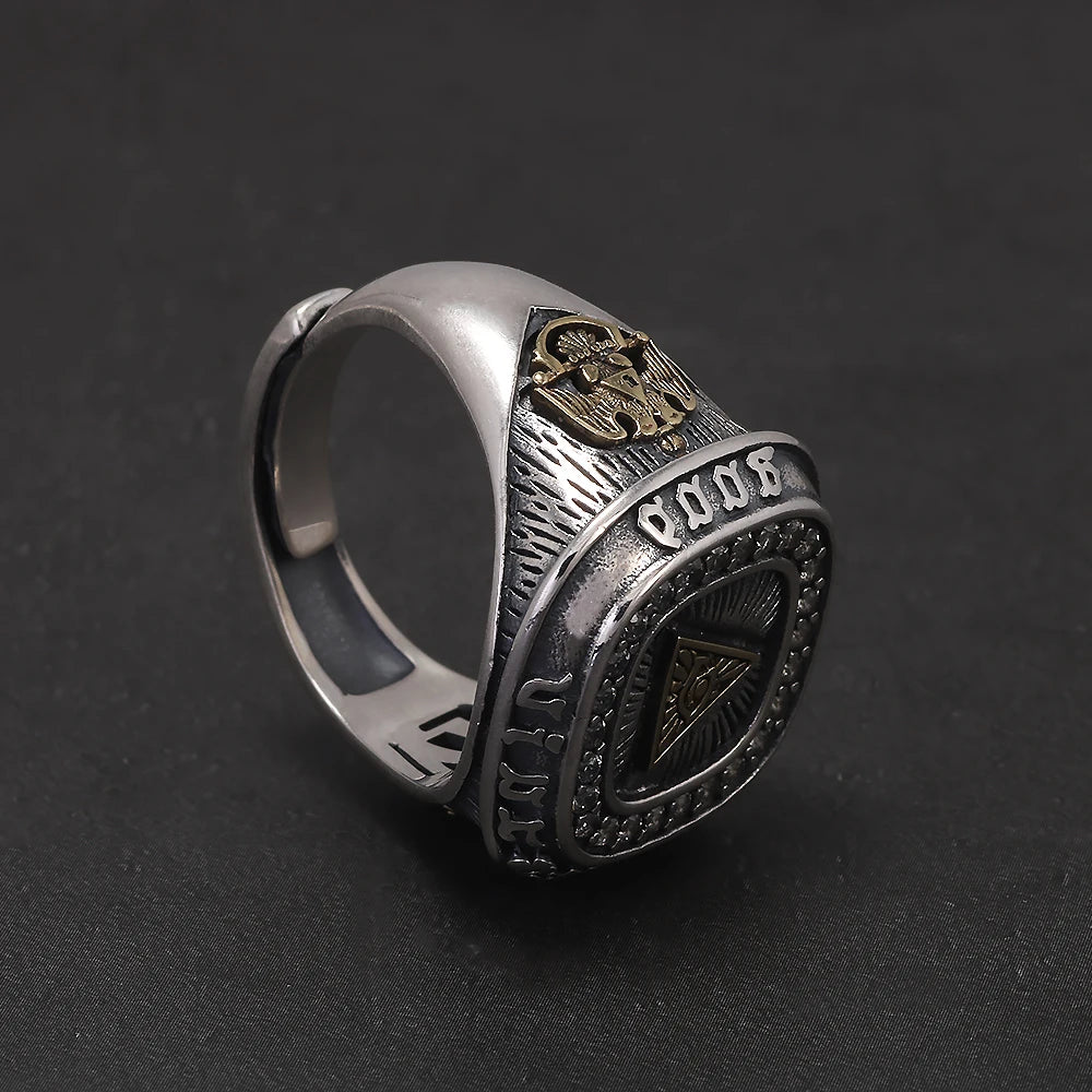 925 Sterling Silver Retro Eye of Providence Signet Ring for Men All Seeing Eyes Rings Punk Fashion Protective Jewelry