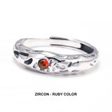 Solid 925 Sterling Silver Zircon Birthstone Ring for Women Irregular Hammered Adjustable Simple Fashion Daily Jewelry Party Gift