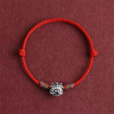 S999 Sterling Silver Lion Handmade Braid Rope Colorful Bracelet for Men and Women Good Luck Retro Animal Jewelry Gift - GQTORCH Jewelry