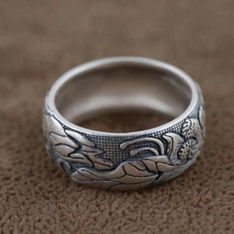 S990 Sterling Silver Ring Vintage Style Rings For Women With Lotus Design Fine Jewelry Bague Femme anel feminino - GQTORCH Jewelry