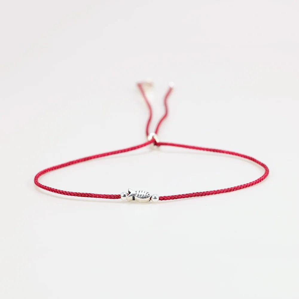 Lucky Red Rope Bracelets 925 Sterling Silver Fish Adjustable Simple Charm Bracelets for Women - GQTORCH Jewelry