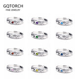 Solid 925 Sterling Silver Zircon Birthstone Ring for Women Irregular Hammered Adjustable Simple Fashion Daily Jewelry Party Gift